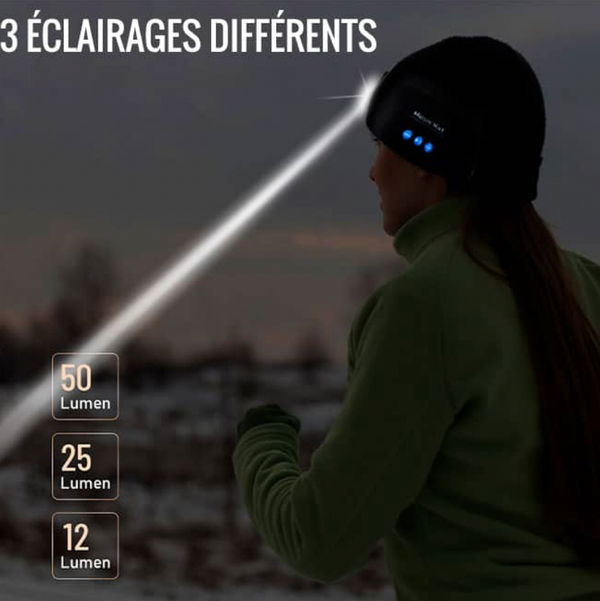 Gorro inteligente: luz LED ultrabrillante. Auriculares inalámbricos integrados.