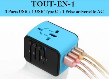 Adaptateur De Voyage Universel Charge Rapide Avec Ports USB Type C